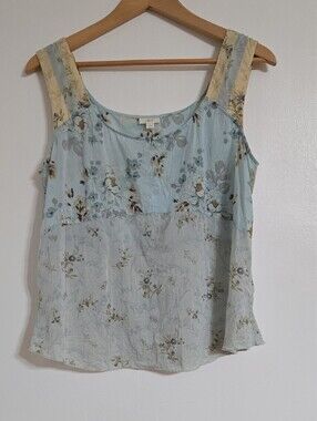 J.Jill Light Blue Floral Blouse Sleeveless Cottagecore Top Size L